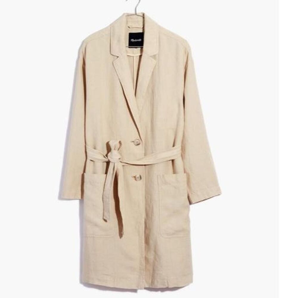 Madewell Linen Belted Long Blazer Trend Coat 100% Linen AL901 Size Medium